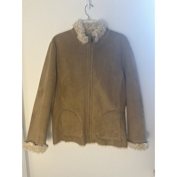 COLDWATER CREEK Coat Penny Lane Jacket Tan Faux Suede & Shearling Sz L? Sherpa - Picture 1 of 8